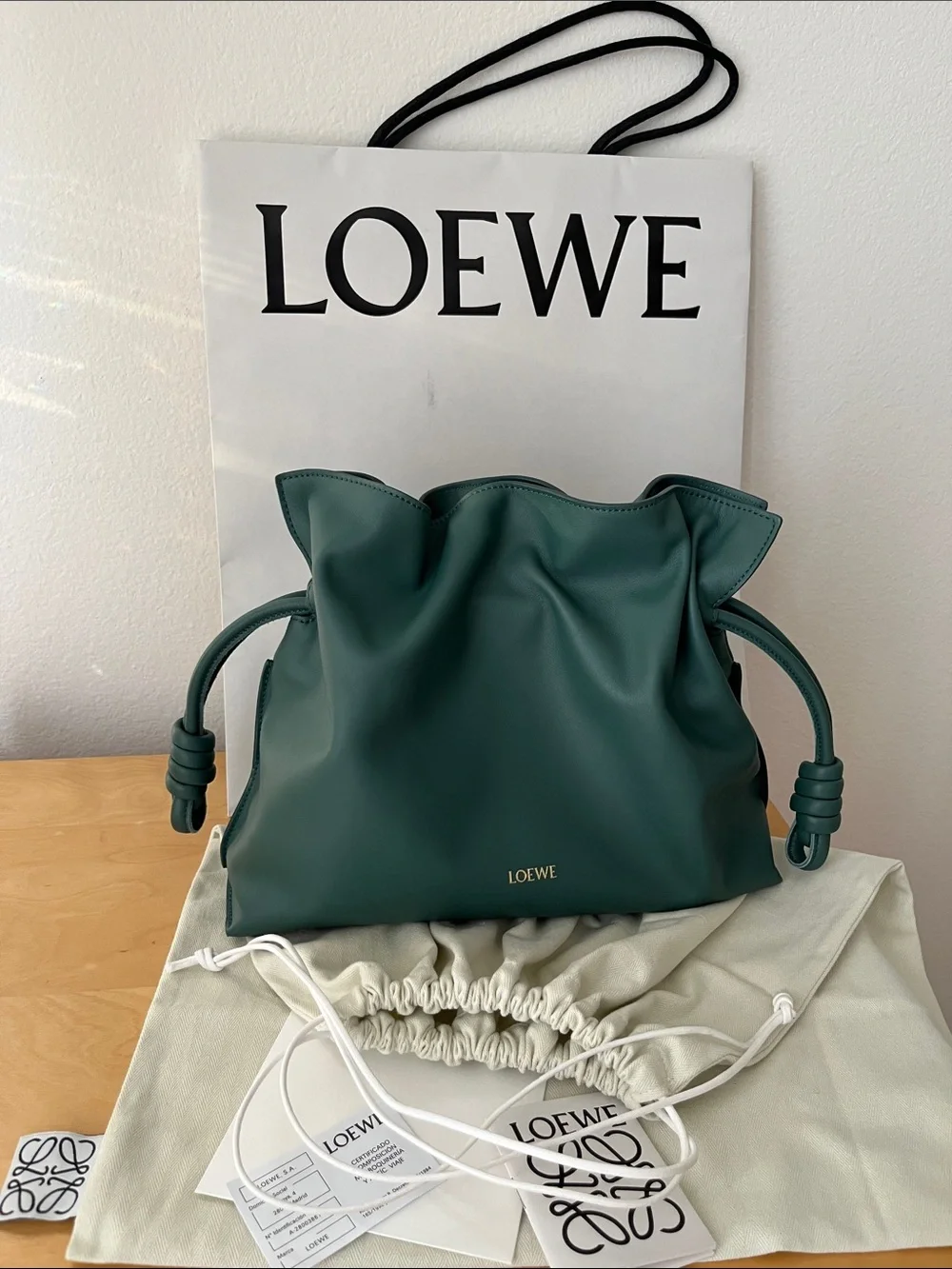 Brand New Loewe Dark Green Flamenco Knot Shoulder Bag